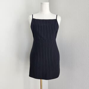 Forever 21 Black White Pinstripe Bodycon Backless Mini Dress Office Siren M